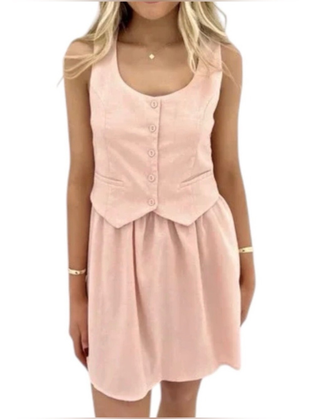 Paper Heart Pastel Pink Linen Blend Sleeveless Mini Dress - NWOT - Picture 2 of 4